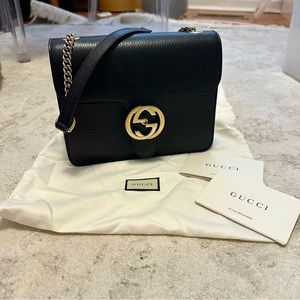 Dollar Calfskin Small Interlocking G Shoulder Bag Black